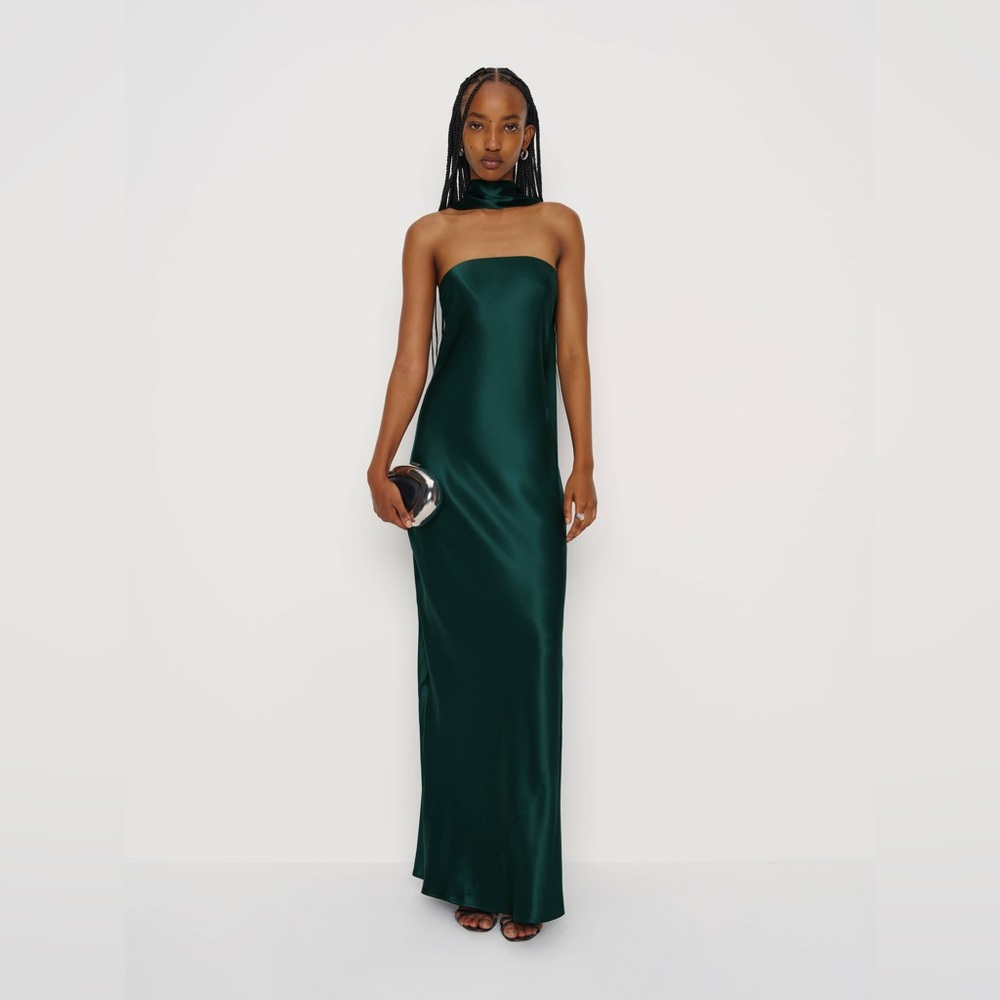 Reformation Oren Silk Dress in Core– Forest. Brand new without tags, never worn.
